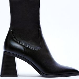 Zara | Vegan Leather Block Heel Elastic Ankle Boot | US Women's Size 11